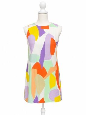 Alice + Olivia Mini Dress Cotton Clyde Printed A-Line Shift Size 6
